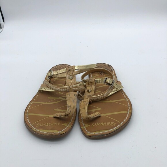 Sam & Libby Gladiator Sandals Womens Size 8 Brown Gold Strappy Ankle Fastened - Picture 2 of 6